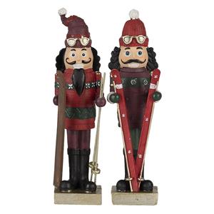 Clayre & Eef Decoratie Beeld Notenkraker (2) 7*7*23 Cm Rood Polyresin Decoratief Figuur Decoratieve Accessoires