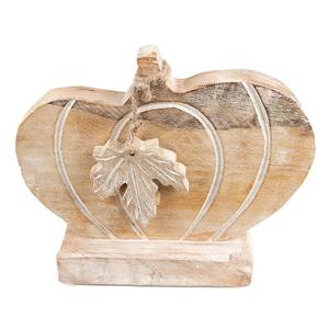 Clayre & Eef Decoratie Pompoen 29*6*22 Cm Bruin Wit Hout Decoratief Figuur Decoratieve Accessoires Woonaccessoires