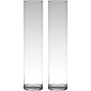 Bellatio Set Van 2x Stuks Transparante Home-basics Cylinder Vorm Vaas/vazen Van Glas 50 X 9 Cm - Vazen