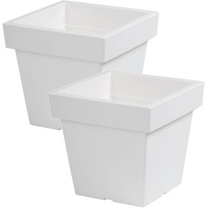 2x Kunststof Vierkante Bloempotten/plantenpotten 20 Cm Wit - Plantenpotten