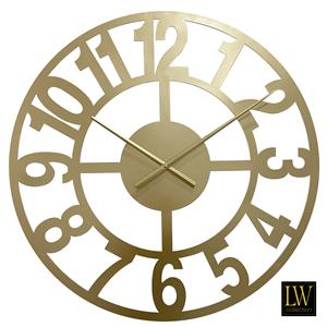 Lw Collection Wandklok Jannah goud 60cm - Wandklok modern - Stil uurwerk - Industriële wandklok