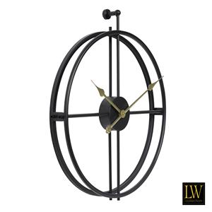 LW Collection LW Collection Wandklok Alberto zwart met gouden wijzers 62cm - Wandklok modern - Stil uurwerk - Industriële wandklok