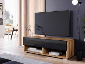 Mobistoxx TV-meubel ACAPULCO 1 klapdeur 100 cm eik wotan/hoogglans zwart met led