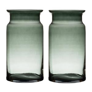 Bellatio Set Van 2x Stuks Grijze/transparante Melkbus Vaas/vazen Van Glas 29 Cm - Vazen
