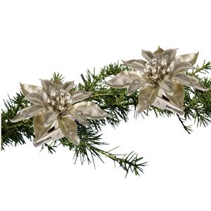 Cosy and Trendy 2x Stuks Kerstboom Decoratie Bloemen Champagne Glitter Op Clip 9 Cm - Kunstbloemen