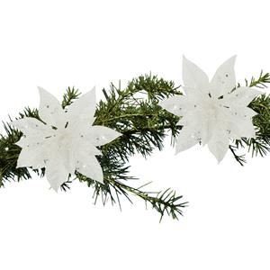 Cosy and Trendy 2x Stuks Kerstboom Decoratie Bloemen Wit Glitter Op Clip 15 Cm - Kunstbloemen