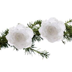 Decoris 2x Stuks Kerstboom Decoratie Bloemen Wit 14 Cm - Kunstbloemen