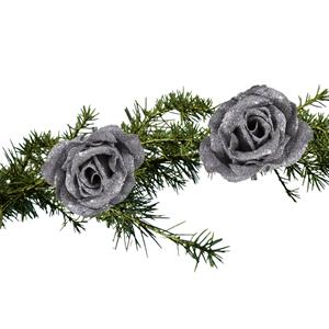 Cosy and Trendy 2x Stuks Kerstboomversiering Bloemen Op Clip Zilver En Besneeuwd 9 Cm - Kunstbloemen