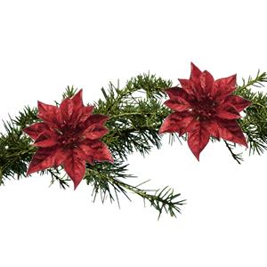 Cosy and Trendy 2x Stuks Kerstboomversiering Bloemen Op Clip Rode Kerstster 18 Cm - Kunstbloemen