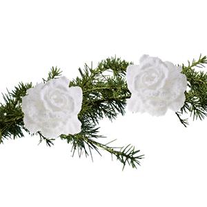 Cosy and Trendy 2x Stuks Kerstboom Bloemen Op Clip Wit En Besneeuwd 10 Cm - Kunstbloemen