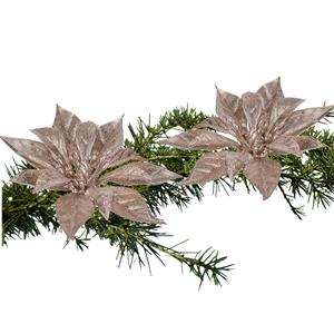 Cosy and Trendy 2x Stuks Kerstboom Bloemen Kerstster Roze Glitter Op Clip 18 Cm - Kunstbloemen