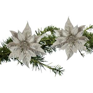 Cosy and Trendy 2x Stuks Kerstboom Bloemen Kerstster Champagne Glitter Op Clip 18 Cm - Kunstbloemen