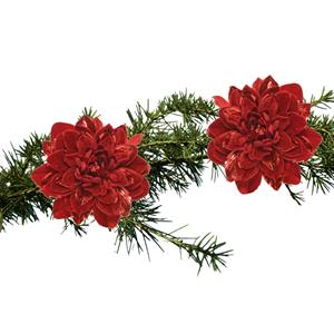 Decoris 2x Stuks Kerstboom Decoratie Bloemen Velvet Rood Op Clip 16 Cm - Kunstbloemen