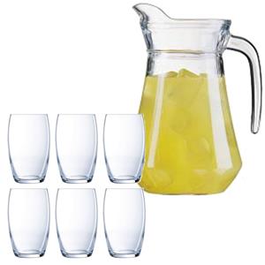 Luminarc Schenkkan/waterkan Van Glas 1.6 Liter Met 6x Waterglazen Van 375 Ml chenkkannen