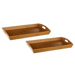 Secret de Gourmet 2x stuks dienbladen/serveerbladen rechthoekig 45 x 29 cm bamboe met handvaten -