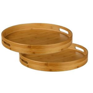 Secret de Gourmet 2x stuks dienbladen/serveerbladen rond D40 cm bamboe bruin met handvaten -