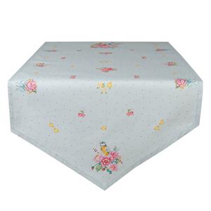 Clayre & Eef Tafelloper 50*160 Cm Groen Katoen Bloemen Tafelkleed Loper Tafeltextiel Groen Tafelkleed Loper