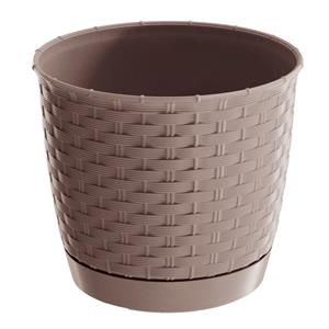 Prosperplast Ronde gevlochten plantenpot/bloempot kunststof dia 25 cm en hoogte 22 cm in het taupe