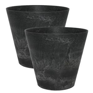 Steege 2x stuks plantenpot/bloempot tijdloze natuursteen look Dia 22 cm en Hoogte 20 cm in het Artstone zwart voor binnen/buiten