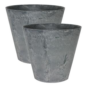 Steege 2x stuks plantenpot/bloempot tijdloze natuursteen look Dia 22 cm en Hoogte 20 cm in het Artstone grijs voor binnen/buiten