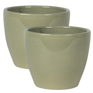 Steege 2x stuks plantenpot/bloempot in een strakke Scandinavische look mosgroen Dia 13 cm en Hoogte 11 cm glanzend