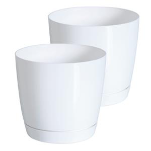 Prosperplast Set van 2x stuks plantenpotten/bloempotten kunststof rond glanzend parel wit dia 21 x hoogte 19 cm voor binnen/buiten
