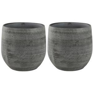 Steege Set van 2x stuks plantenpotten/bloempotten in een strakke Modern design look mystic grijs Dia 18 cm en Hoogte 16 cm