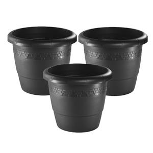 Hega Hogar Set van 3x stuks bloempot/plantenpot antraciet grijs kunststof diameter 35 cm en hoogte 29 cm - Buiten/Tuin