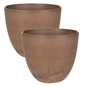 Steege 2x stuks plantenpot/bloempot in een natuursteen look Dia 23 cm en Hoogte 20 cm in het Artstone terra cotta voor binnen/buiten