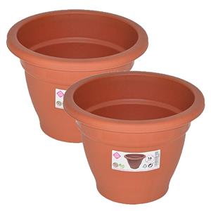 Hega Hogar Set van 10x stuks terra cotta kleur ronde plantenpot/bloempot kunststof diameter 16 cm - Plantenbakken/bloembakken voor buiten