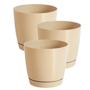 Prosperplast Set van 3x stuks plantenpotten/bloempotten kunststof rond glanzend mat goud dia 15.5 x hoogte 14 cm voor binnen/buiten