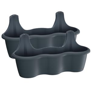 Prosperplast 2x stuks muur/wand bevestiging plantenpotten/bloempotten kunststof 51 x 20 x 20 cm antraciet grijs
