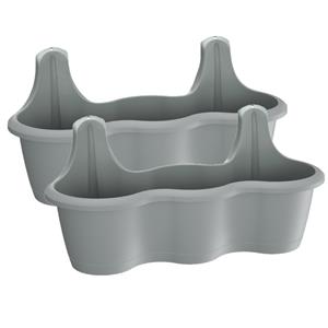 Prosperplast 2x stuks muur/wand bevestiging plantenpotten/bloempotten kunststof 51 x 20 x 20 cm steengrijs
