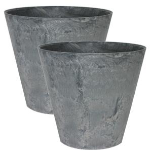 Steege 2x stuks plantenpot/bloempot tijdloze natuursteen look Dia 17 cm en Hoogte 15 cm in het Artstone grijs voor binnen/buiten