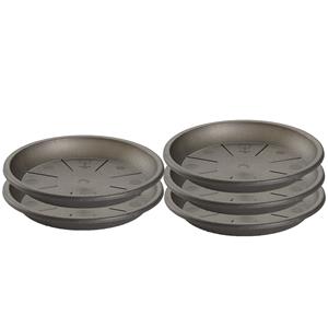 Forte Plastics Set van 5x stuks water opvangschaal bakje Planten/bloempot antraciet grijs rond 24 cm - Kunststof - Pot van 30/35 cm diameter
