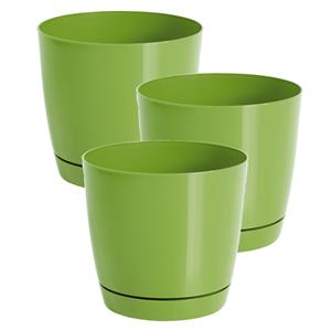 Prosperplast Set van 3x stuks plantenpotten/bloempotten kunststof rond glanzend kiwi groen dia 21 x hoogte 19 cm voor binnen/buiten