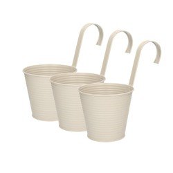 Set van 3x stuks bloempotten/plantenbakken zinken emmertje met ophanghaak taupe 14 x 12 x 24 cm - Balkon/schutting plantenpot