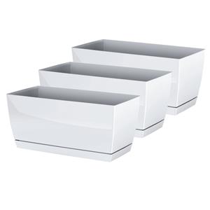 Prosperplast Set van 3x stuks plantenpotten/bloempotten kunststof glanzend parel wit 24 x 12 x 11 cm voor binnen/buiten