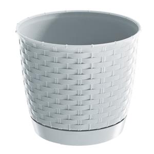 Prosperplast Ronde gevlochten plantenpot/bloempot kunststof dia 19 cm en hoogte 16.5 cm in het parel wit