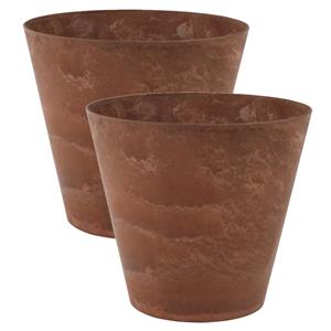 Steege 2x stuks plantenpot/bloempot tijdloze natuursteen look Dia 27 cm en Hoogte 24 cm in het Artstone dark terra cotta voor binnen/buiten