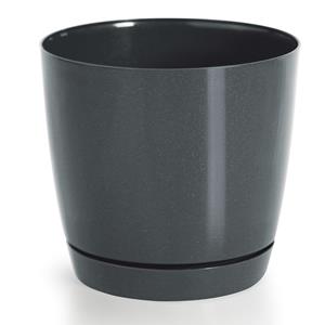 Prosperplast Plantenpot/bloempot kunststof rond glanzend antraciet grijs dia 13.5 x hoogte 12.5 cm voor binnen/buiten