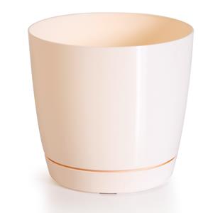 Prosperplast Plantenpot/bloempot kunststof rond glanzend creme/beige dia 13.5 x hoogte 12.5 cm voor binnen/buiten