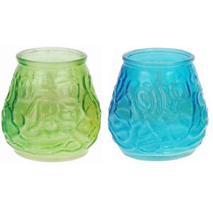 Trendoz Set van 2x windlichten geurkaarsen citronella - Anti muggen - Groen en blauw glas