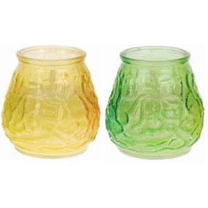 Trendoz Set van 2x windlichten geurkaarsen citronella - Anti muggen - Groen en geel glas