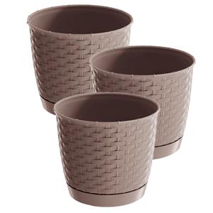 Prosperplast 3x stuks ronde gevlochten plantenpotten/bloempotten kunststof dia 19 cm en hoogte 16.5 cm in het taupe