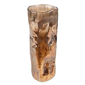 Clayre & Eef Vaas Ø 8*20 Cm Bruin Glas Glazen Vaas Bloemenvaas Bruin Glazen Vaas Bloemenvaas