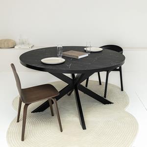 Stalux Ronde Eettafel Daan 120cm - zwart / zwart marmer