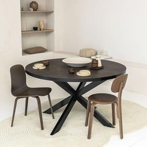 Stalux Ronde Eettafel Daan 120cm - zwart / lederlook bruin