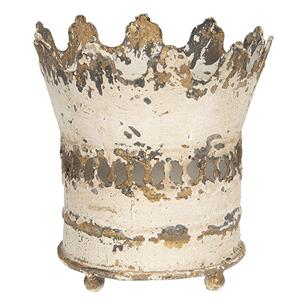 Clayre & Eef Theelichthouder Kroon Ø 14*15 Cm Beige Ijzer