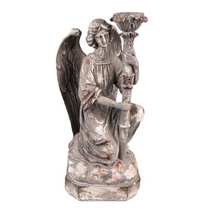 Clayre & Eef Kandelaar Engel 29 Cm Grijs Kunststof Kaarsenstandaard Kaarsenhouder Decoratie Beeld Grijs